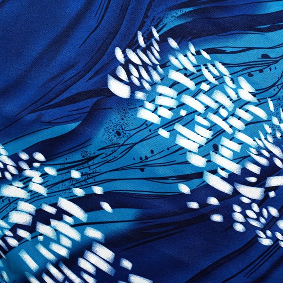 Vintage 90s Blue Large Abstract Pattern Y2K Maximalist Virgola Polyester TShirt - Picture 3 of 4